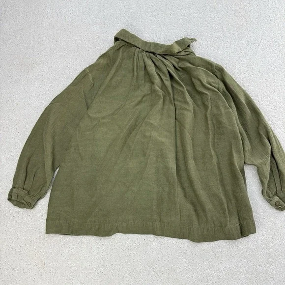 Runaway Bicycle Cotton Silk Poet Blouse Olive Handmade Size S/M $225 Lagenlook